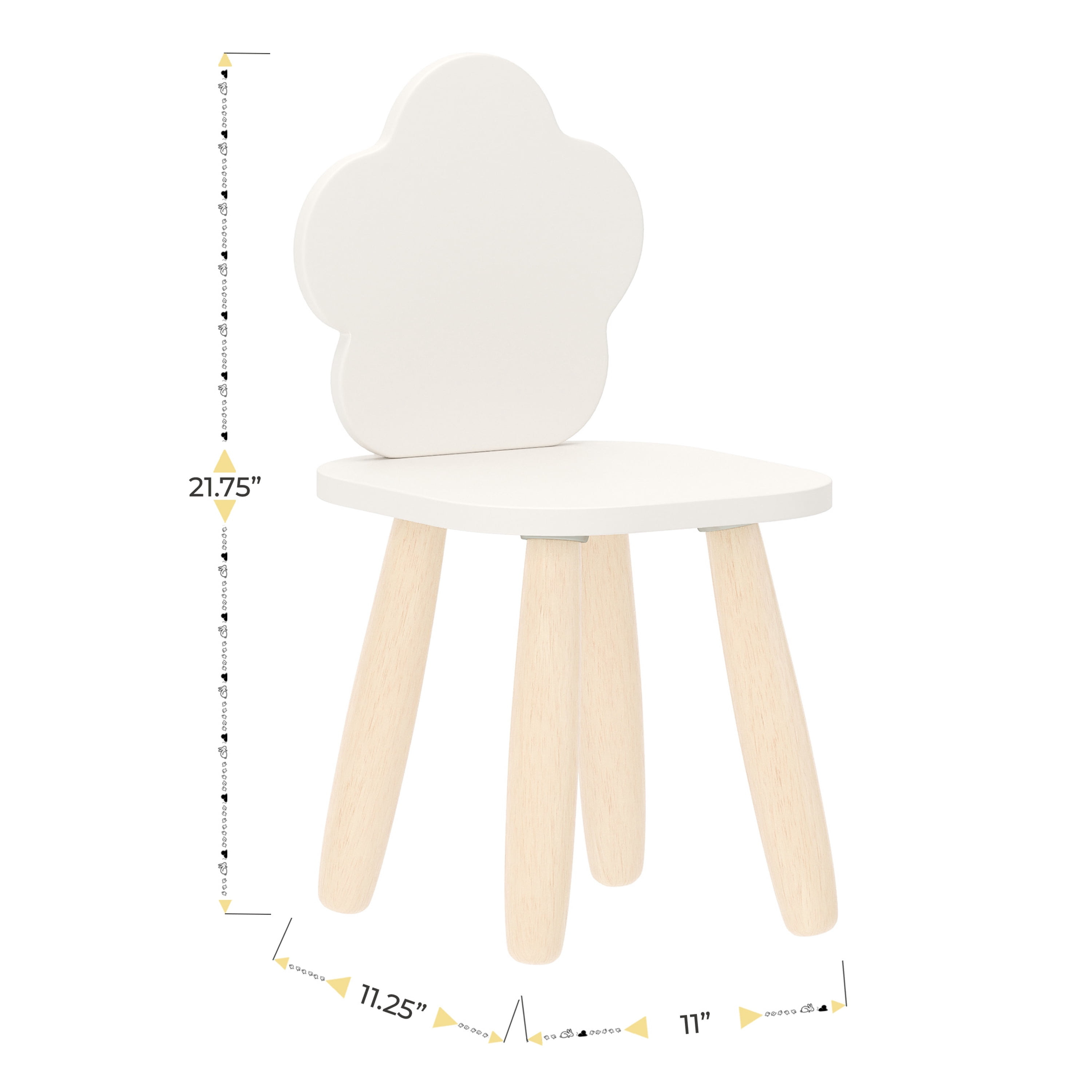 Buzz & Bloom Kids 3-Piece Wooden Cloud-Shaped Table and Chairs Set, White/Natural