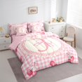 thumbnail image 3 of Manfei Cute Initial J Letter Twin Bedding Sets 7-Piece for Kid, Dreamy Pink Buffalo Plaid Bedding Comforter Set, Fairy Tale Princess Reversible Sheet Sets, Super Cozy Room Decor, 3 of 7