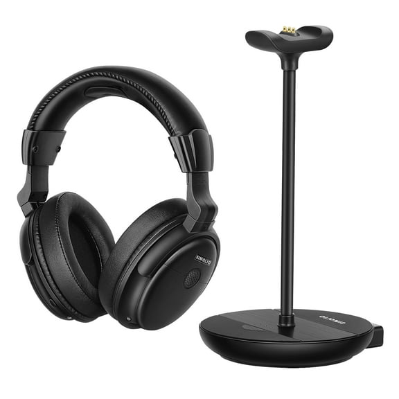SIMOLIO Wireless Headphones for TV Watching with Transmitter/Charging Stand 2-in-1, Wireless TV Headphones w/Dialogue Clarity & BAL & Tone Control, by-Pass, Spare Battery, SM829D1-W (New)