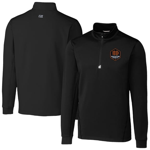 Men's-Cutter & Buck  Black Houston Dynamo FC Traverse Stretch Eco Quarter-Zip Pullover Top