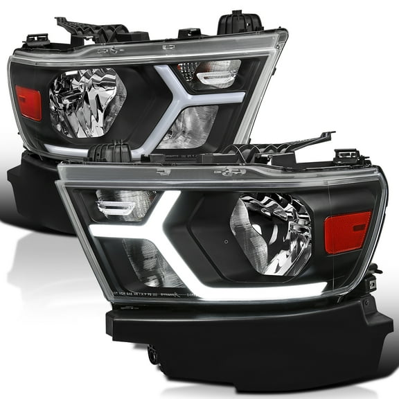Spec-D Tuning Black LED Tube Headlights Compatible with 2019-2024 Dodge Ram 1500, Left   Right Pair Headlamps Assembly