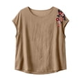 thumbnail image 4 of Brown Tank Tops for Women Cotton and Linen Embroidered Sleeveless Casual Top on Sale, 4 of 4