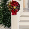 thumbnail image 5 of Christmas Wreath with Red Poinsettias, Lantern, Berries and Bows, Illuminated Festive Decor for Front Door and Home Decorations - A, 5 of 6