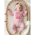 thumbnail image 4 of BemeyourBBs Toddler Baby Girls First Birthday Outfits One Years Old Birthday Clothes Waffle Knit Striped Romper Long Sleeve Letter Print Striped Jumps Headband Set Fall Winter Spring Clothes, 4 of 9