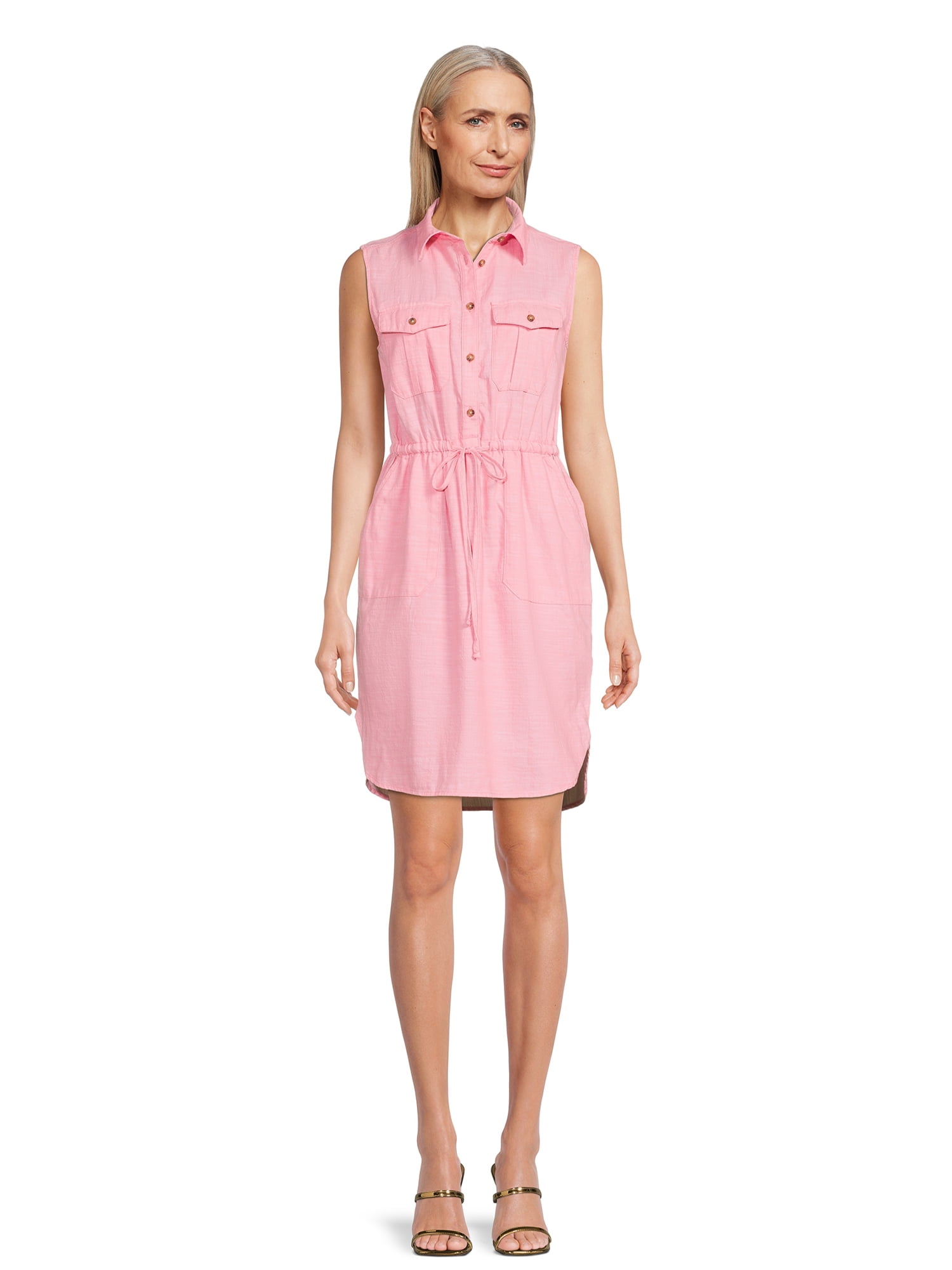Time and Tru Women's Sleeveless Utility Shirt Dress