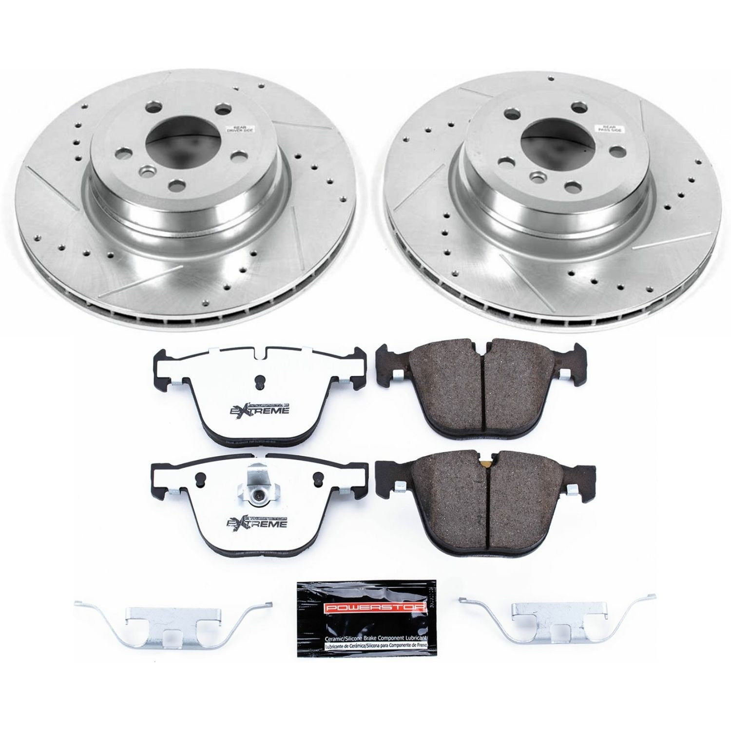 PowerStop Rear Z26 Street Warrior Carbon-Fiber Ceramic Brake Pad and Drilled and Slotted Rotor Kit Fits: BMW Select Models K7430-26