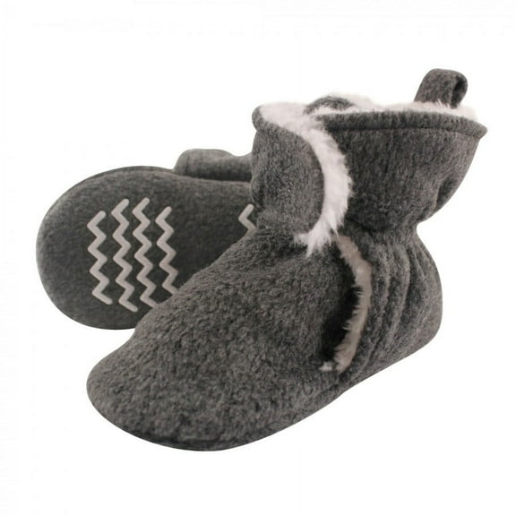 Hudson Baby Baby and Toddler Cozy Fleece and Faux Shearling Booties, Heather Charcoal, 0-6 Months