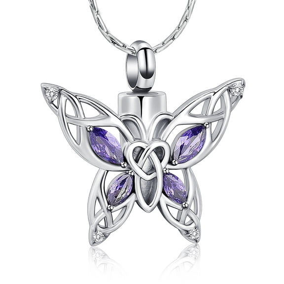 Rhinestones Butterfly Urn Pendant Memory Necklace for Cremation Ashes Keepsake Memorial Jewelry for Women Men