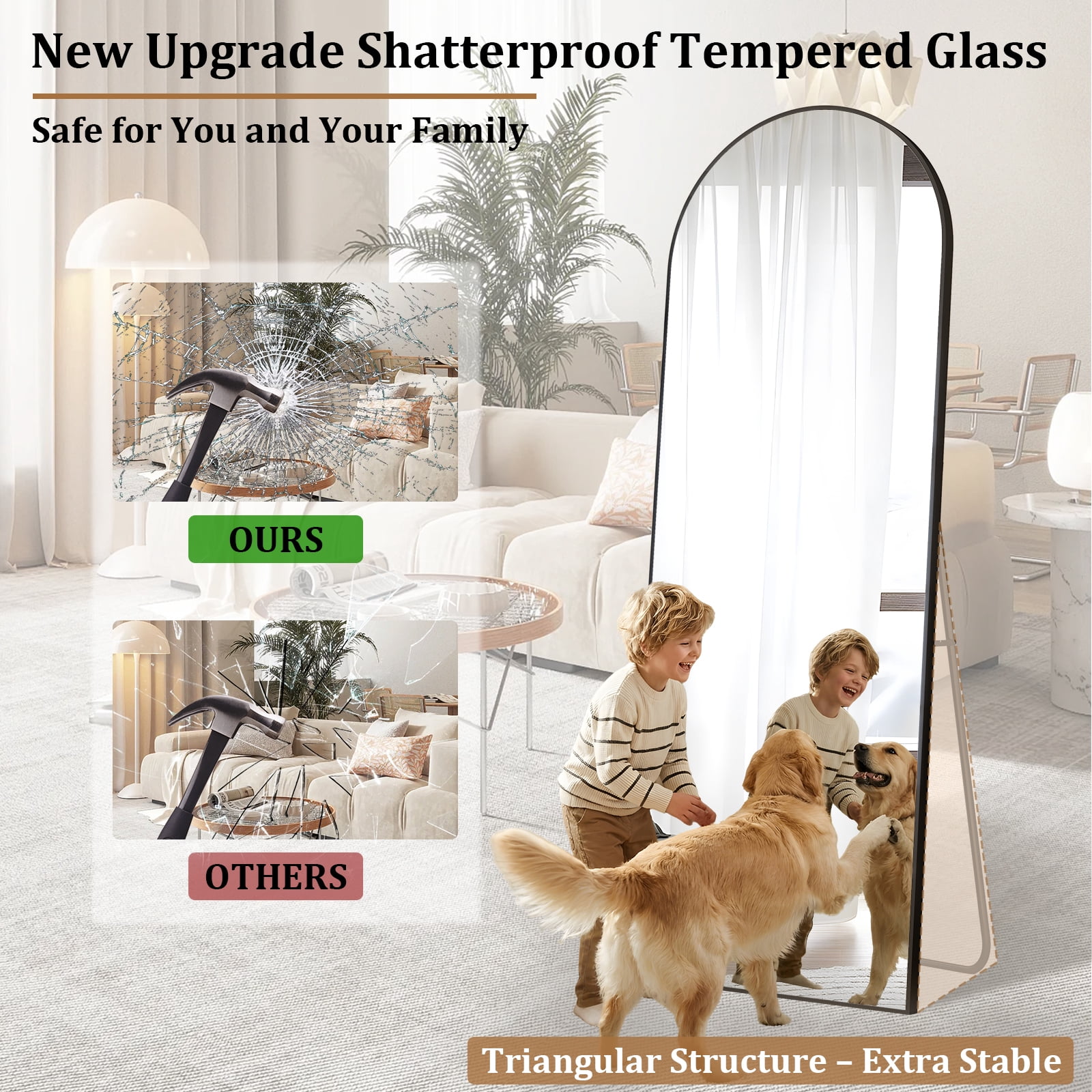 AUROMIR 59"x16" Arched Full Length Mirror Floor Mirror Full Body Standing Mirror, Black