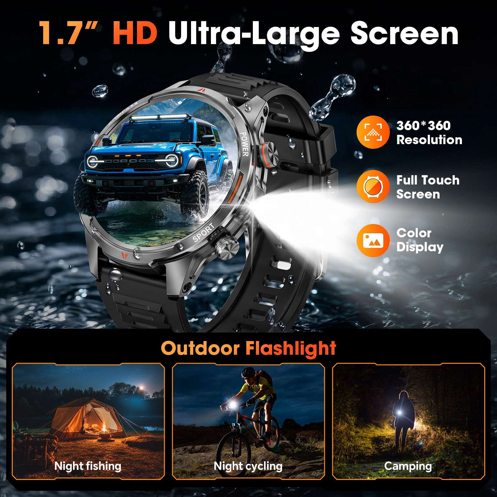 Haulvean Smart Watch 1.7" Smartwatch (Metal Body) with 1000mAh Battery/IP68 Waterproof/100+ Sports Modes, Outdoor Sports, Fitness Tracker fits for Android and iPhone Devices (Black)