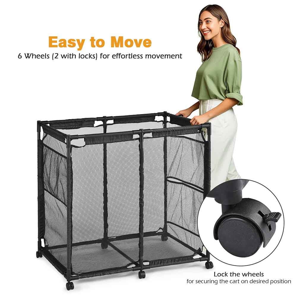 Yescom 37" Compact Rolling Pool Toy Storage Bin – Space-Saving Mesh Organizer with Side Pockets, Breathable Quick-Dry Fabric, and Locking Wheels in Blue