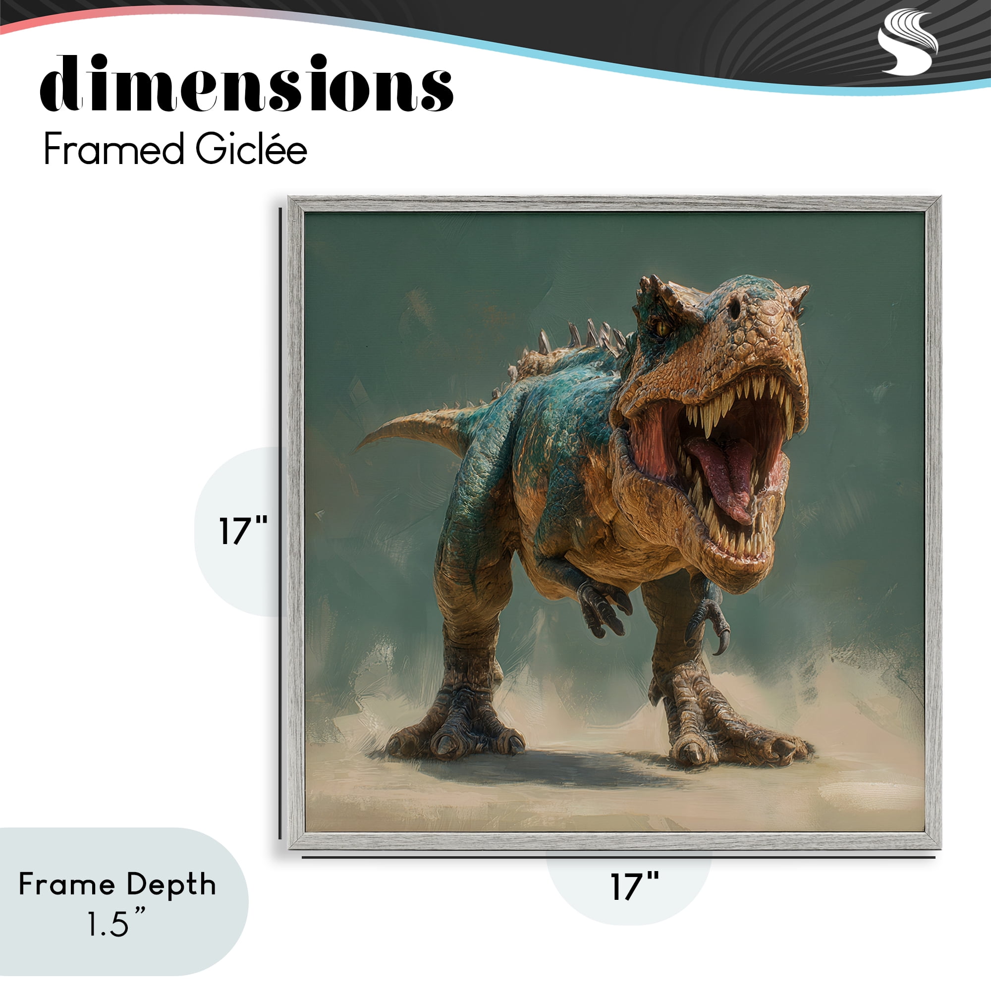 Stupell Industries Roaring T-Rex in Green Gray Framed Giclee Art, design by Wumples