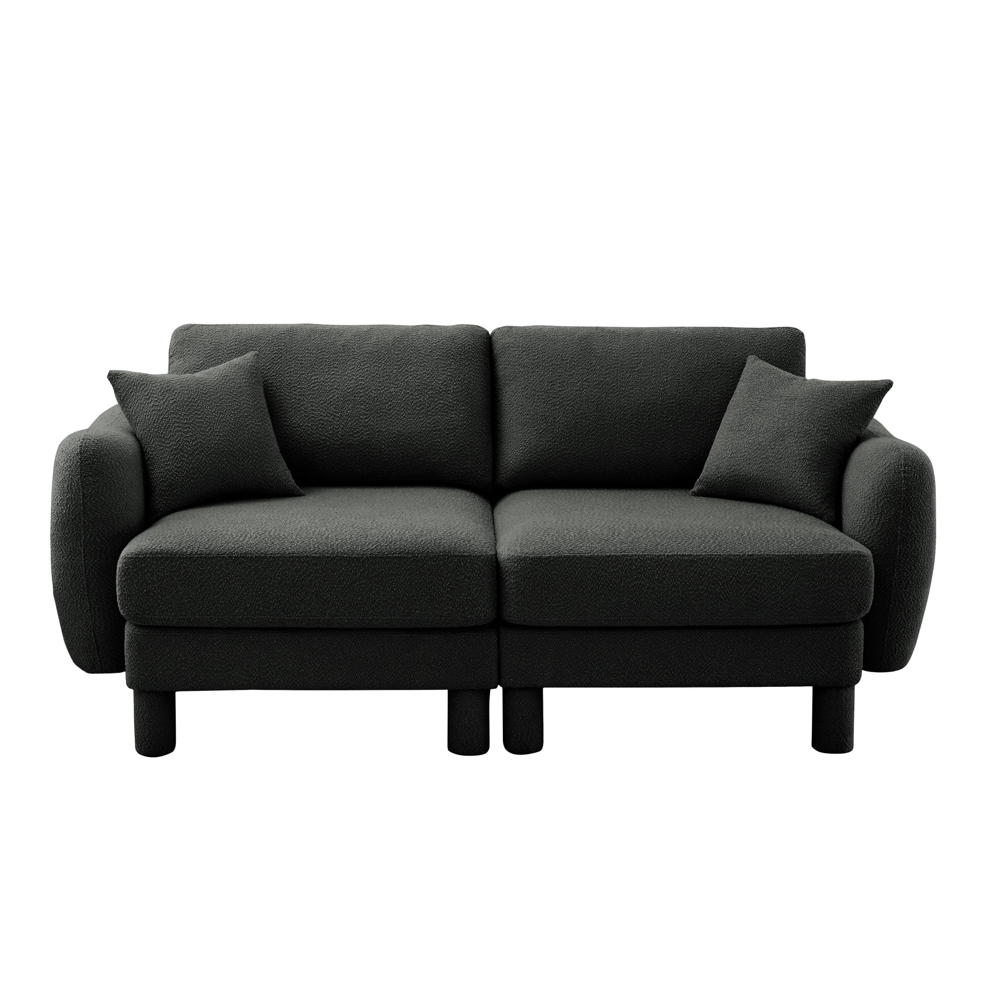 Gewnee Dark Grey 2-Seater Boucle Loveseat with Shell Armrests & Fabric-Wrapped Cylindrical Legs - Ideal for Bedroom Reading Nook, Home Office Lounge