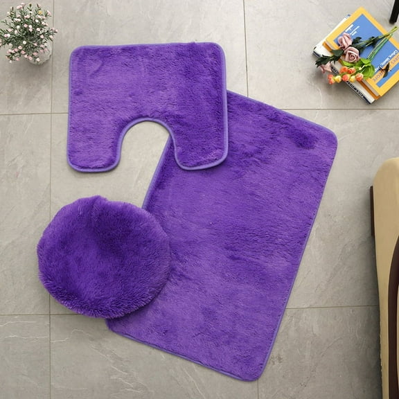 Zhuge Bathroom Mats, Contoured Floor Mats and Bathroom Covers with Rubber Backing 3-Piece Solid Color (Purple)
