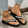 thumbnail image 4 of XIMIN New Women's Rhinestone Platform Sandals High | Low Platform T-Strap Jewel Sandals High Wedge Beach Flip Flops Summer Vacation Footwear (8.5, Silver), 4 of 7