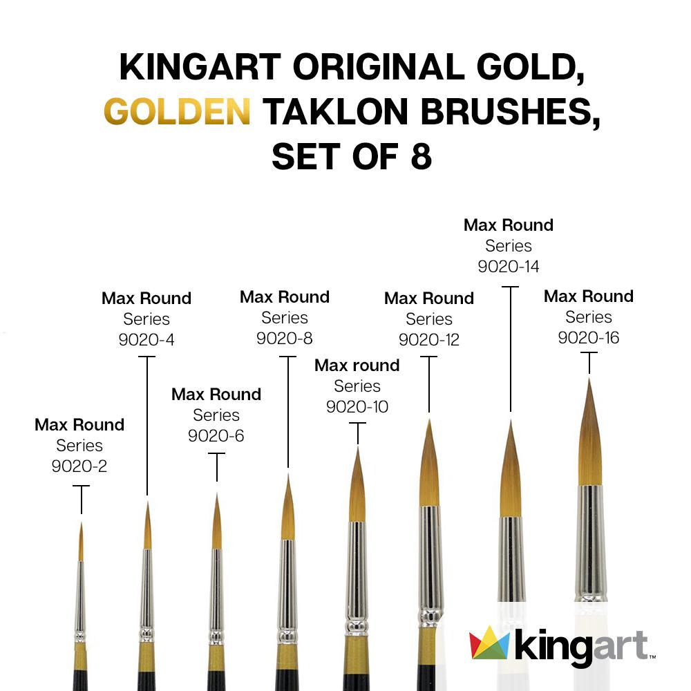 KINGART 1000C Original Golden TAKLON Set of 8 Paint Brush Set, Black/Gold/Silver