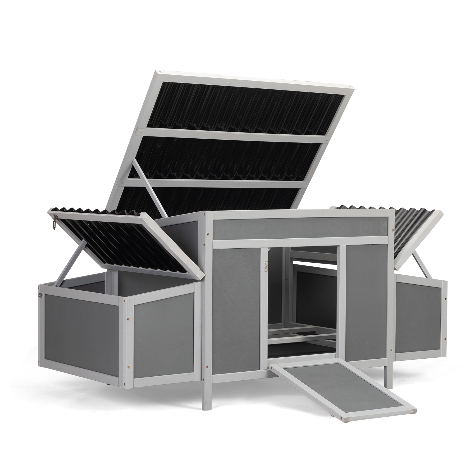 Pefilos 58" Wooden Rabbit Hutch Outdoor & Waterproof Guinea Pig Hutch with Egg Carton and Pull-Out Drawer, Gray Pefilos 58" Wooden Rabbit Hutch Outdoor & Waterproof Guinea Pig Hutch with Egg Carton and Pull-Out Drawer, Gray