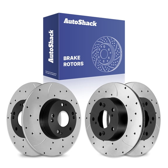 AutoShack Front Vented & Rear Solid Drilled & Slotted E-Coated Brake Rotors 4-PC Set Replacement for 2012 Honda Civic 2013-2015 Acura ILX ShadowGuard