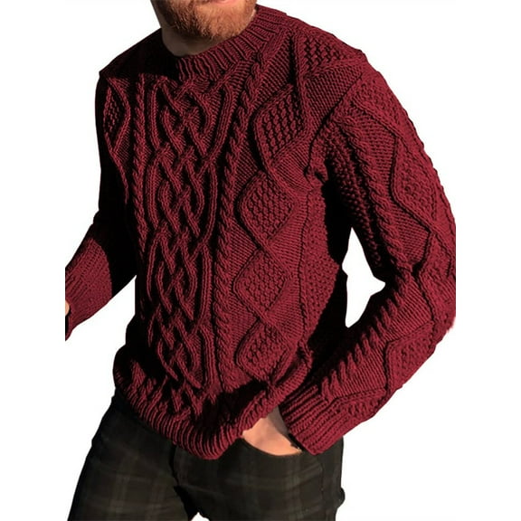 Long Sleeved Men Fall Winter Cable Knit Sweater Warm Pullover Jumper