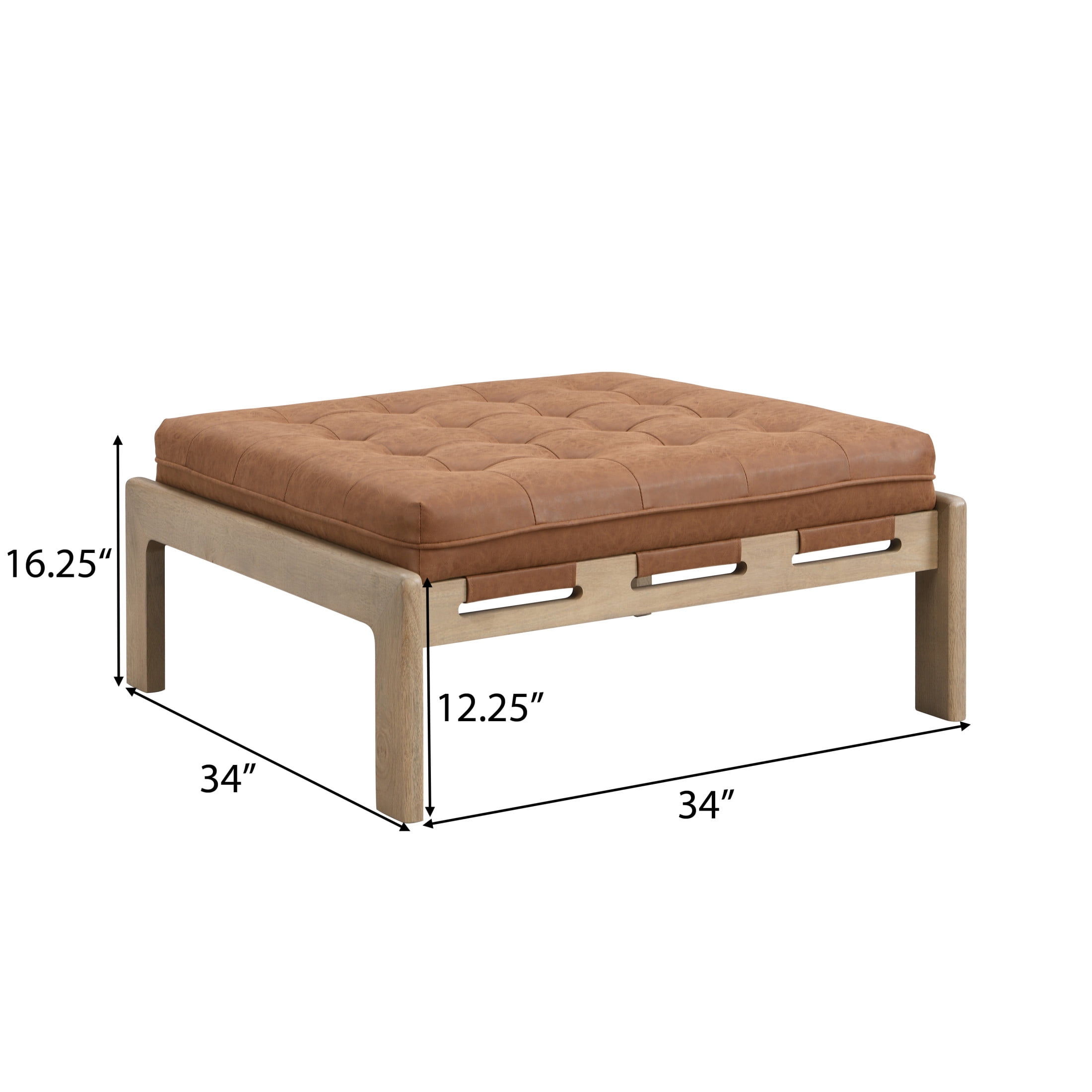 Christopher Knight Home Classic 34'' PU Leather Ottoman, Button-Tufted Cocktail Ottoman with Solid Wood Frame, Multi-Functional Footstool & Coffee Table, Reddish Brown