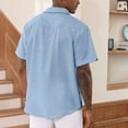 thumbnail image 7 of WTXUE Button-Up Shirts Short Sleeve, Notch Neck Shirts for Men Button Down Summer Beach Shirt Vacation Shirts Cotton Striped, Hawaiian Shirt Linen Shirts, Workwear for Men Blue L, 7 of 7