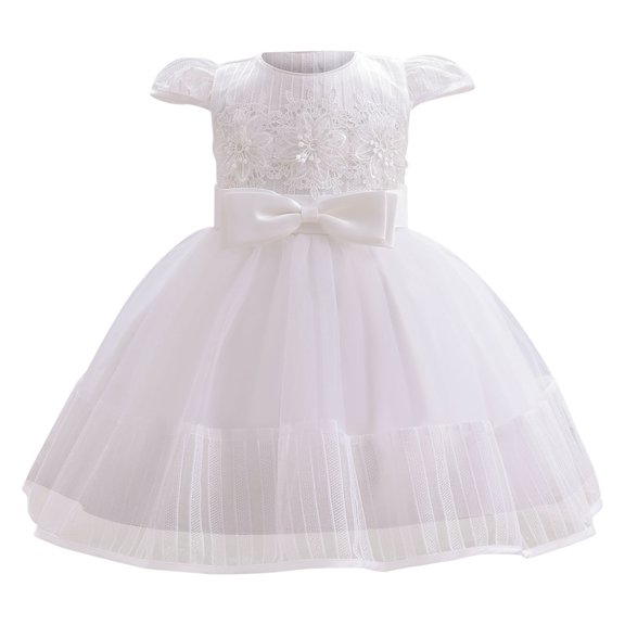 Pejock 0-3 Years Kids Pageant Flower Girl Dress Little Girls Party Wedding Formal Dresses Toddler Baby Girls Sleeveless Lace Bow Mesh Dress Gauze Dress Princess Dress