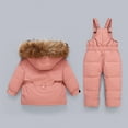 thumbnail image 3 of Toddler Baby Winter Ski Suit Long Sleeve Down Jacket Puffer Jumpsuit Overalls Windproof Warm Outerwear 2 Piece Snowsuit, Watermelon Red, 2 Years, 3 of 7