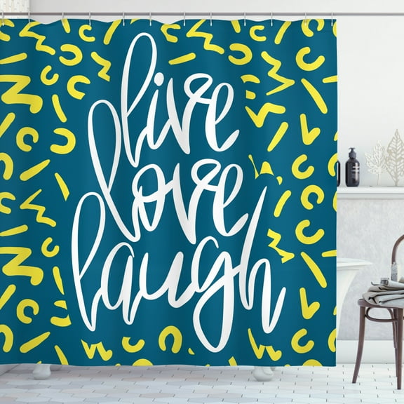 Ambesonne Live Laugh Love Shower Curtain, Romantic Design, 69"Wx75"L, Violet Blue White Yellow