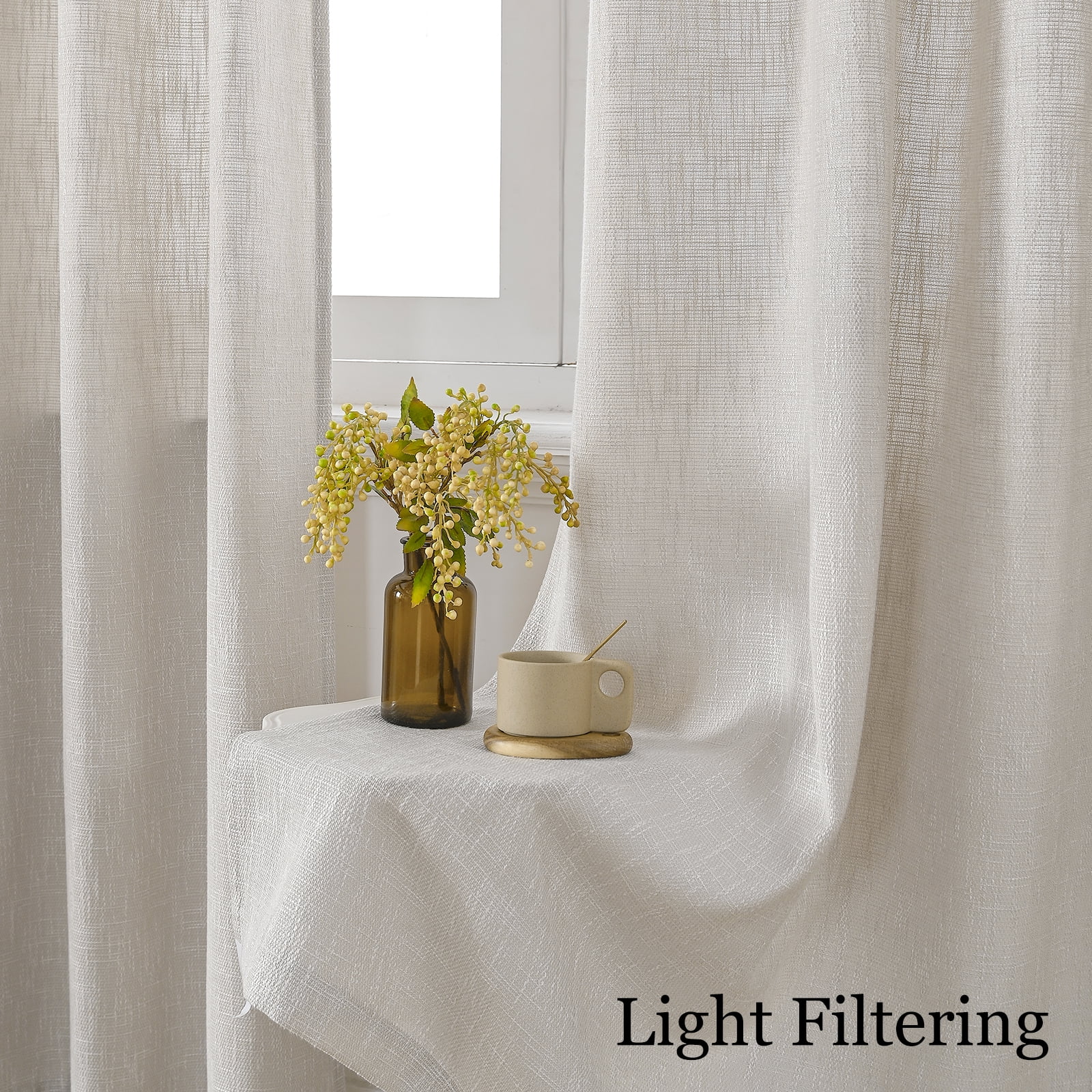 RISSIEN Extra Long Burlap Linen Farmhouse Curtains 216 inch Length 2 Panels for 2 Story High Living Room Textured Thick Light Filtering Privacy Window Drapes with Grommet 18ft (52x216 Beige)