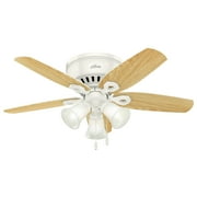 Hunter 42 inch Indoor Ceiling Fan with LED Lights - White Ceiling Fan with Pull Chain, For Bedroom, Living Room, or Kitchen, Low Profile Mount, No Remote, 5 Blades - Builder 51090, Snow White