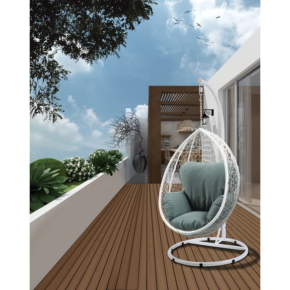 Miekor Furniture Simona Green Fabric & White Wicker Hanging Chair 95868