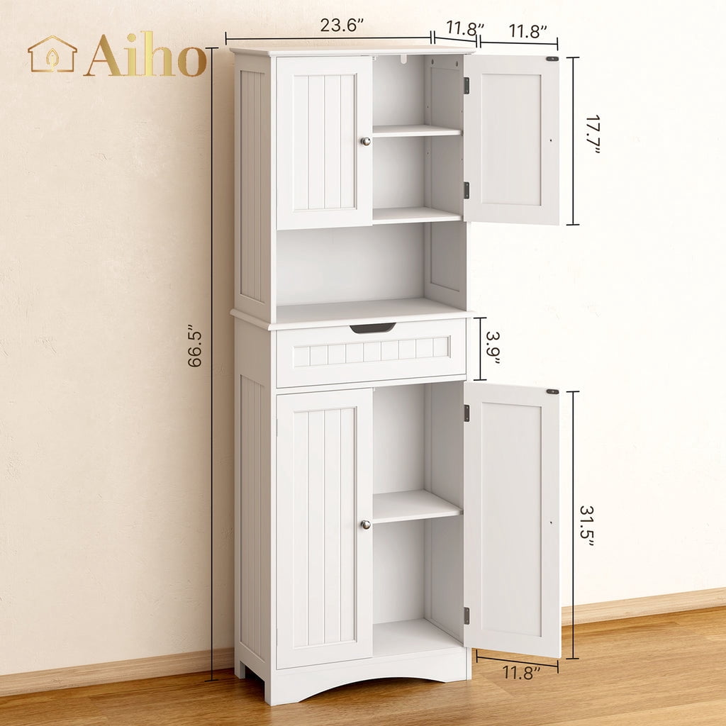 Aiho 66" H Kitchen Pantry Cabinet with 2 Doors & 1 Drawer & 3 Shelves, Solid & Sturdy, Storage Cabinet for Entryway, Kitchen - White