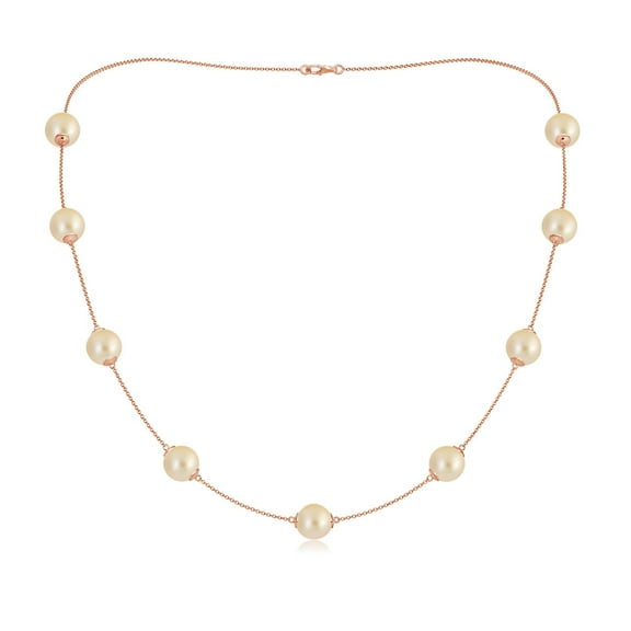 ANGARA 20" Golden South Sea Cultured Pearl Station Necklace in 14K Rose Gold for Women | June Birthstone, Birthday, Anniversary, Jewelry Gift for Women | Pearl Necklace