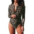 thumbnail image 1 of Maillot de Bain une Pièce pour Femmes à Manches Longues avec Protection UV et Fermeture Éclair Imprimé Surf - Imprimé Léopard, 1 of 7