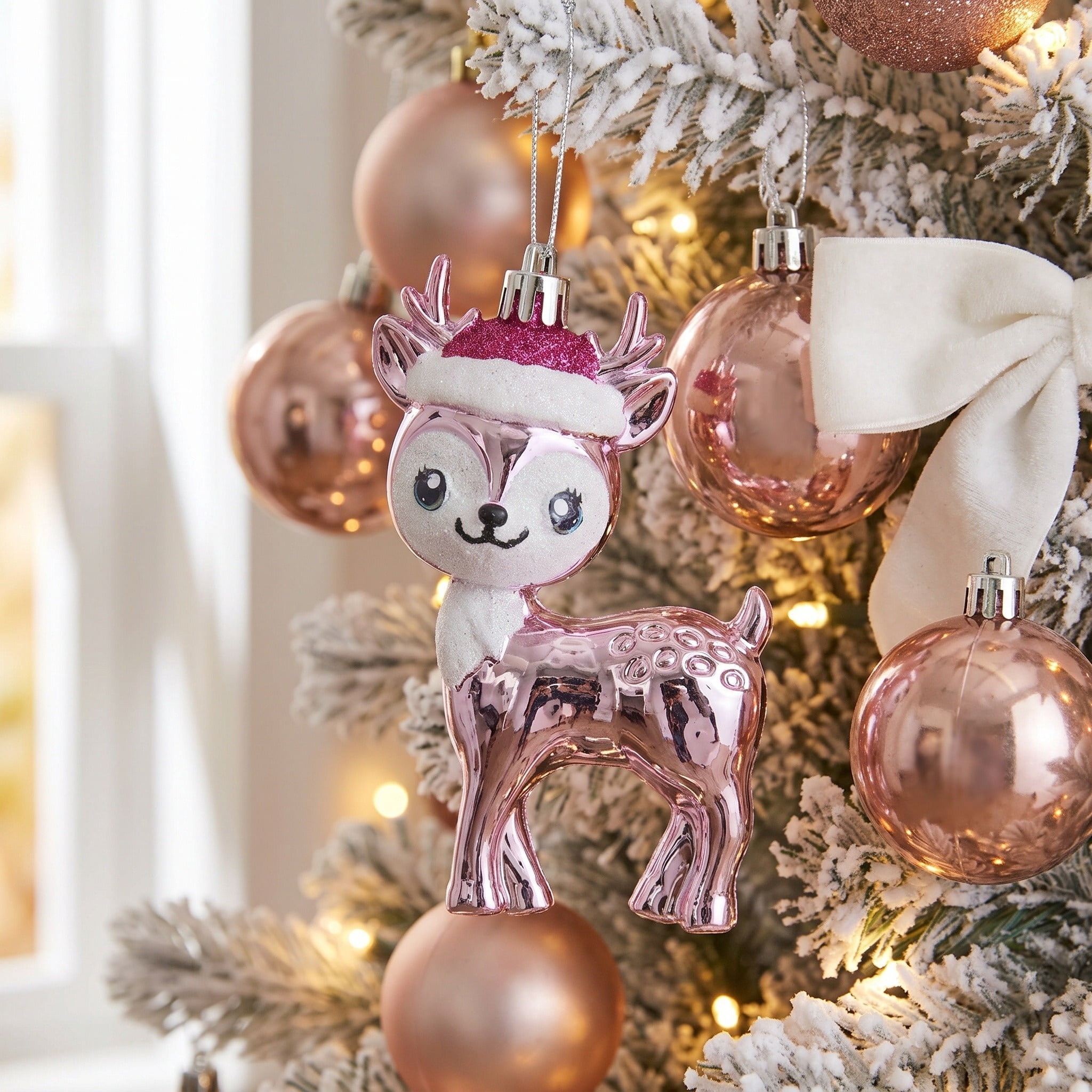 Pink and White Glitter Retro Reindeer Christmas Ornament, 4.5", by Holiday Time