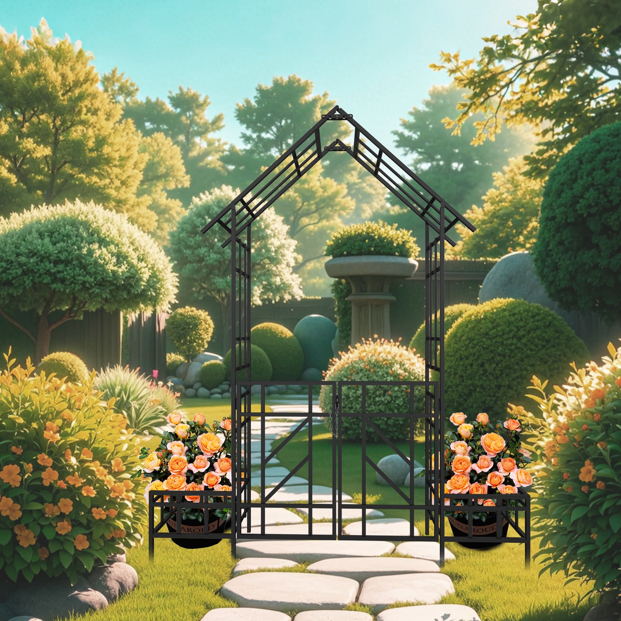 Miniyam Metal Garden Arch Arbor for Climbing Plants, Rust-Resistant Powder-Coated