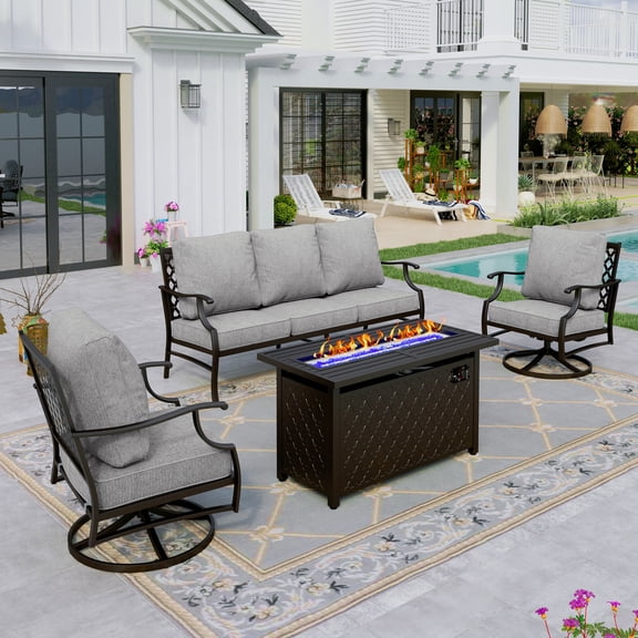 Sophia&William 5-Seat Patio Conversation Set Outdoor Furniture Sofa Set with 45" Fire Pit Table, Gray