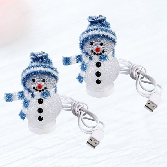 OUNONA 2Pcs Blue Desktop Snowman Lamp Christmas LED Light Bedside Home Decor Table Lamp