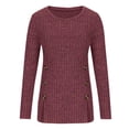 thumbnail image 2 of Trendy Ribbed Knit Tops for Women with Side Split Buttons Round Neck Fall Winter Casual Blouses Pullover Sweaters (Small, Wine), 2 of 5
