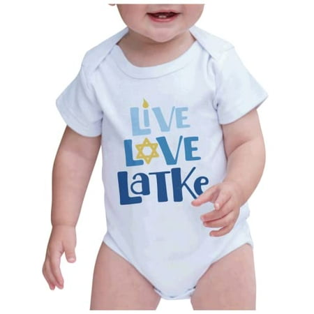 

7 ate 9 Apparel Kids Happy Hanukkah Shirts - Live Love Latke - White Onepiece 12-18 Months