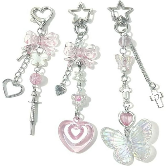 3Pcs Y2K Keychain Set Aesthetic Alloy Acrylic Charm Collection for Women Girls Kawaii Bag Purse Accessories Gifts