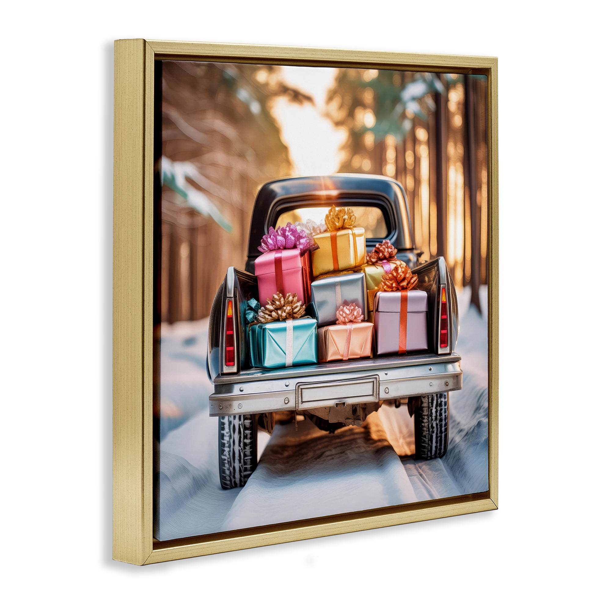 Stupell Industries Special Holiday Delivery Holiday Painting Gold Floater Framed Canvas Art Prints Wall Art, 25 x 25