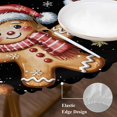 thumbnail image 3 of Gingerbread Christmas Round Tablecloth, Fitted Table Cover with Elastic for 55"-60" Round Tables, Xmas Balls Branches Black Table Cloth Outdoor Indoor Dinning Party Waterproof Tablecloths, 3 of 7
