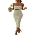 thumbnail image 1 of Femmes Tube Robe Bustier Dos Nu Creux Patchwork Rayé Longue Robe Clubwear M, 1 of 8