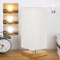 Bedside Small Table Lamp for Nightstand, 3-Color Options Solid Wood Lamp with Fabric Shade, Minimalist Desk Reading Lamps for Kids Room, Living Room,Bedroom, Office Dorm (LED Bulb Included)