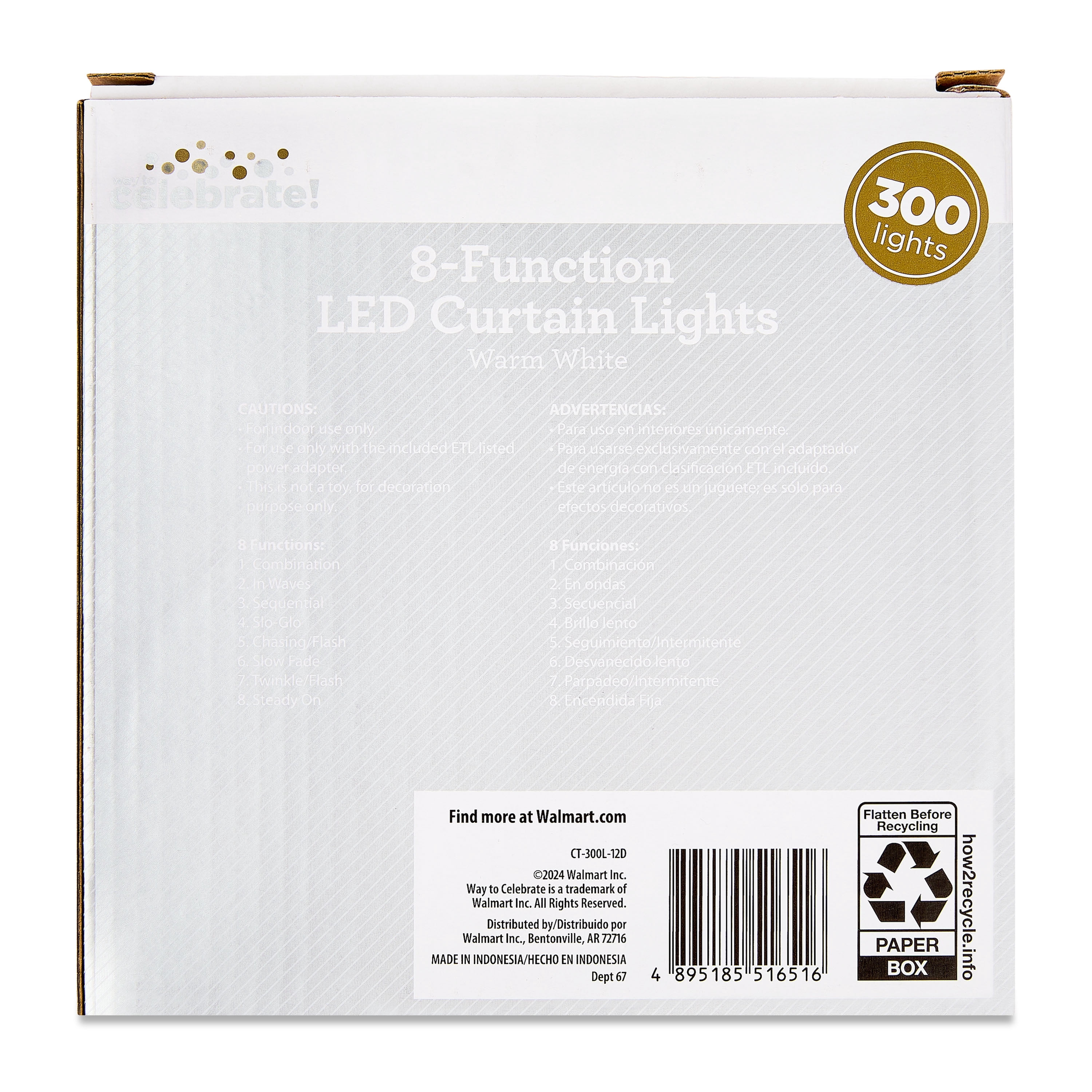 Warm White 8-Function LED Curtain Lights, 88" x 100", by Way To Celebrate