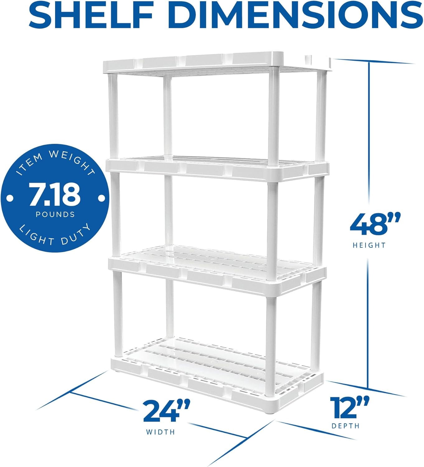 Happyyeah 2 Pack Light Duty Storage Shelves, Knect-A-Shelf 4-Shelf Ventilated Shelving Rack Organizer for Home, Garage, Basement & Laundry, White