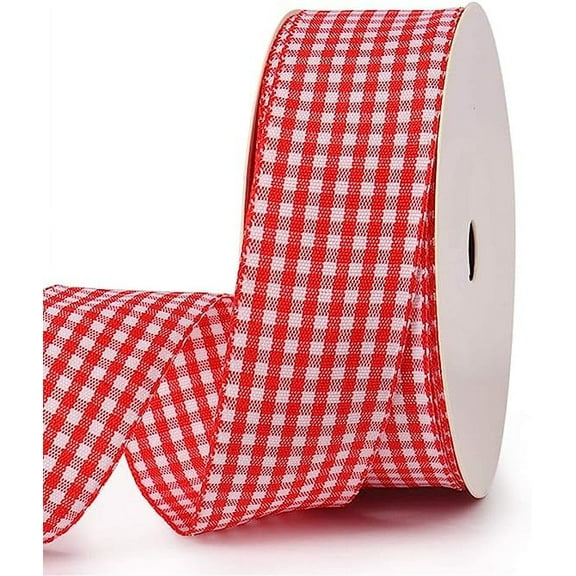 XmhyTop Gingham Ribbon Checkered Ribbon 1-Inch Wide Taffeta Plaid Ribbon 25 Yard Long 100% Polyester Woven Edge (Red, 1 Inch)