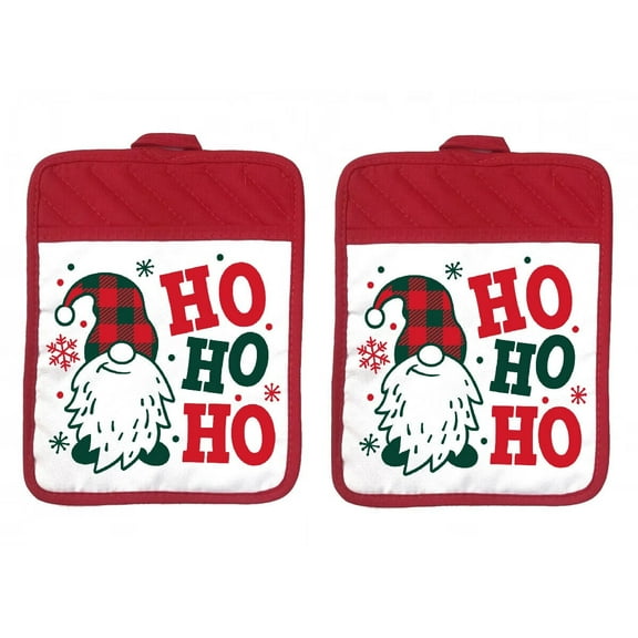 Set of 2 - 9"x7" Pocket Pot Holders - Ho Ho Ho Christmas Gnome - scph028