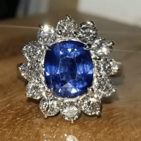 2.80 Ct Cushion Blue Sapphire & Diamond Engagement Ring in 925 Sterling Silver- September Birthstone
